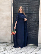 Graceful Cape Shawl Dress Navyblue