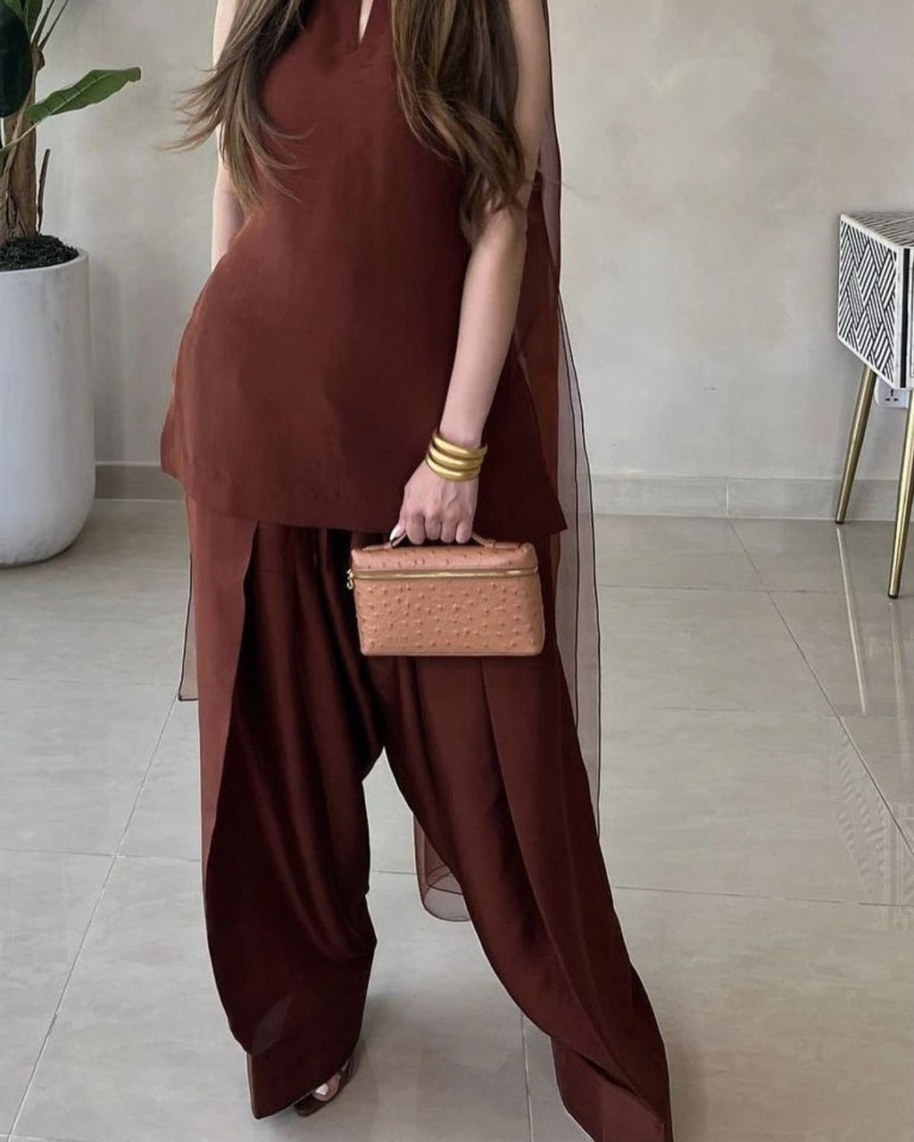 Qalbeena Brown Farshi RawSilk