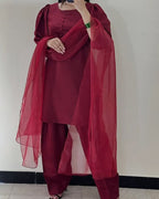 Qalbeena Maroon Farshi RawSilk
