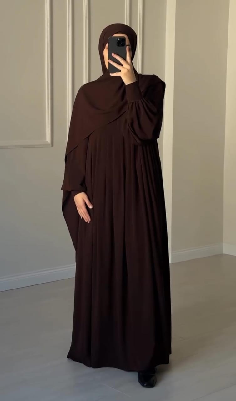 Chocolate Brown Abaya with Ruched Sleeves