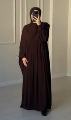 Chocolate Brown Abaya with Ruched Sleeves