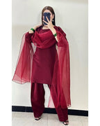 Qalbeena Maroon Farshi RawSilk