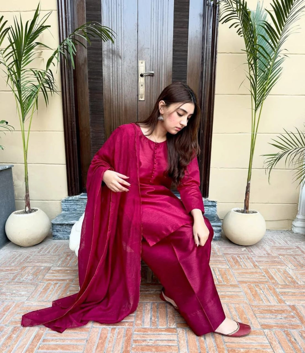 Qalbeena Maroon Farshi RawSilk
