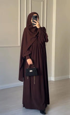 Chocolate Brown Abaya with Ruched Sleeves