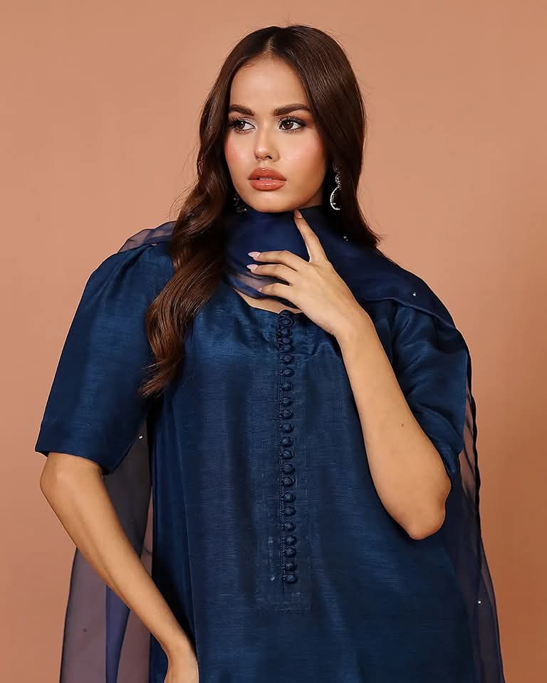 Qalbeena Navy Farshi RawSilk