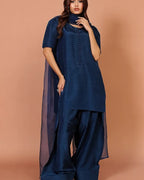 Qalbeena Navy Farshi RawSilk