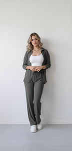 The Comfort Chic Ribbed Co-ord Set - Button-Down Shirt & Relaxed Pants