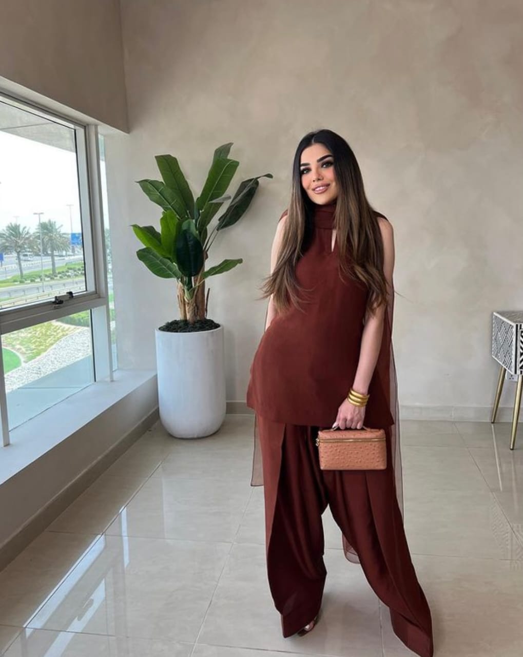 Qalbeena Brown Farshi RawSilk