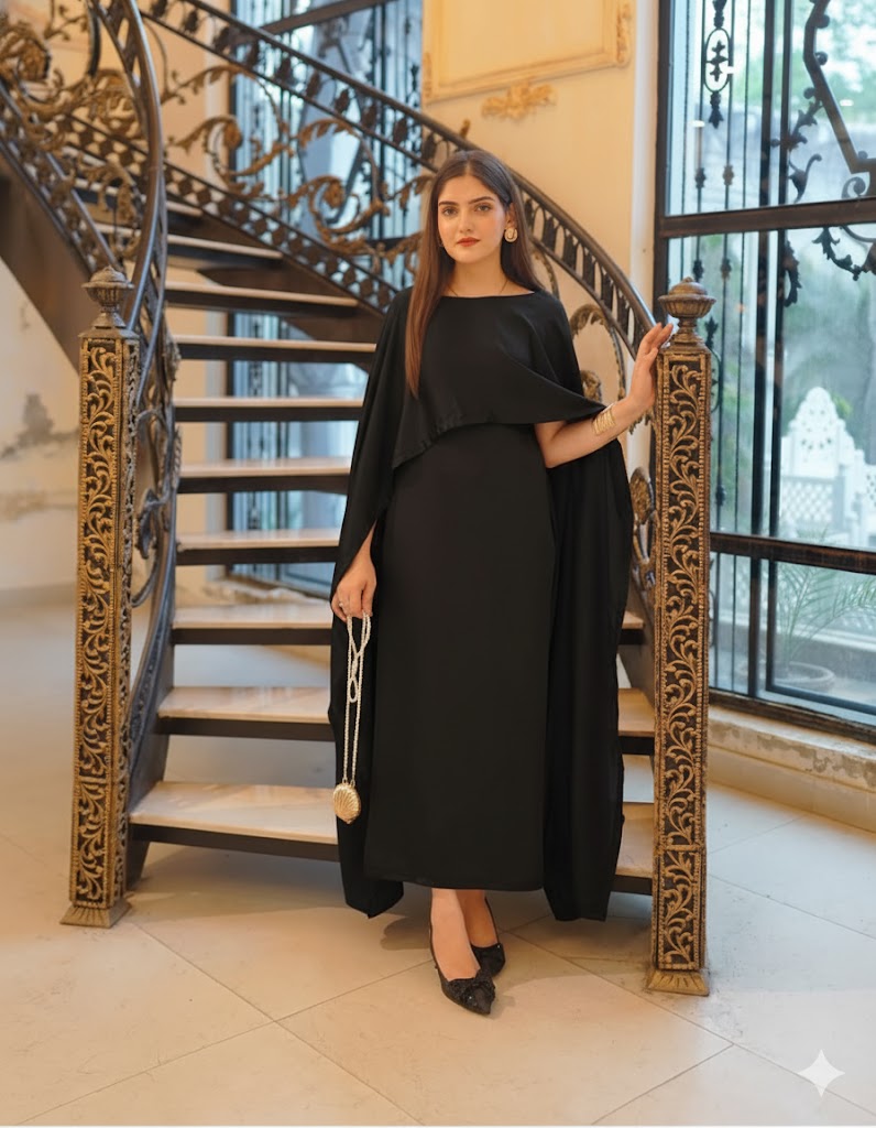 QALBEENA BLACK CAPE GOWN