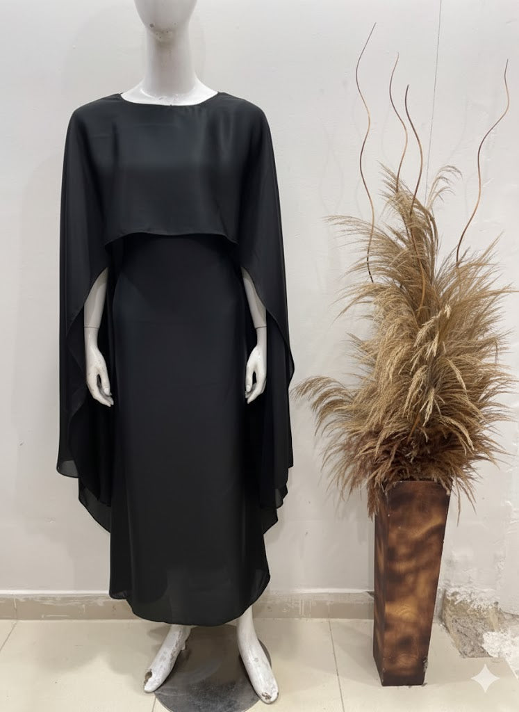 QALBEENA BLACK CAPE GOWN