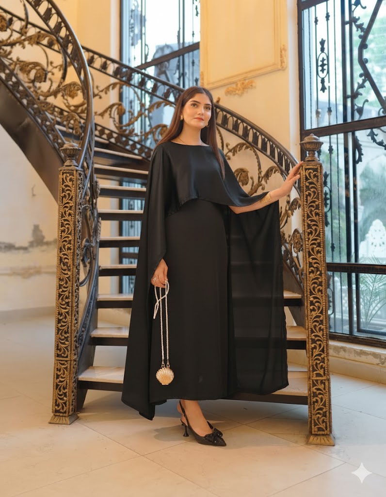 QALBEENA BLACK CAPE GOWN