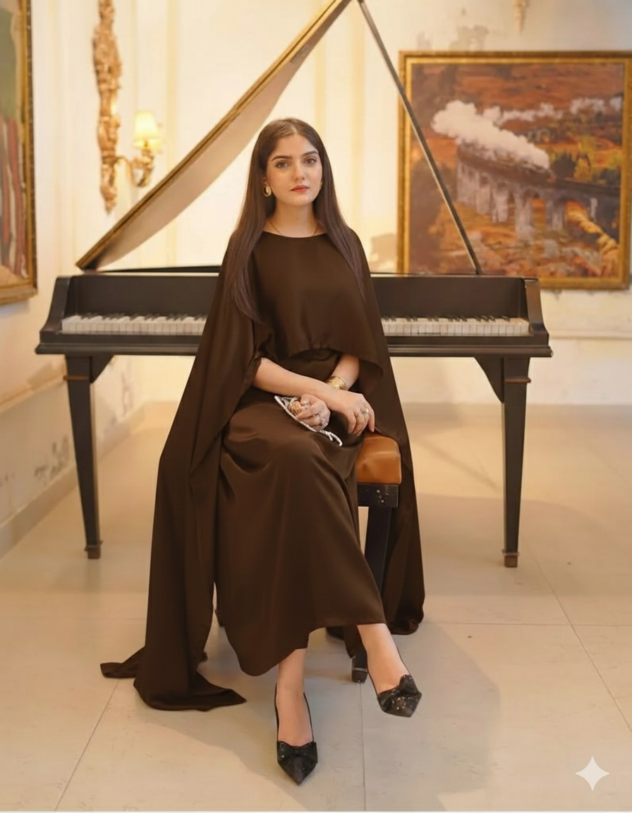 QALBEENA BROWN CAPE GOWN