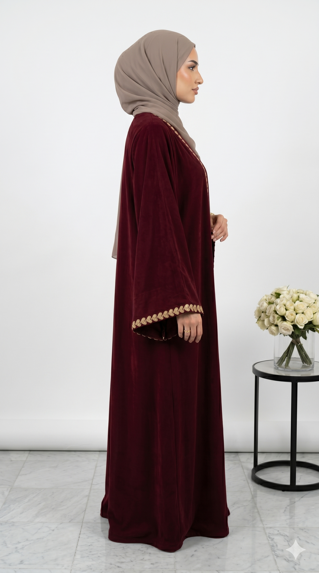 Gul-e-Dil Maroon Embroidered Abaya