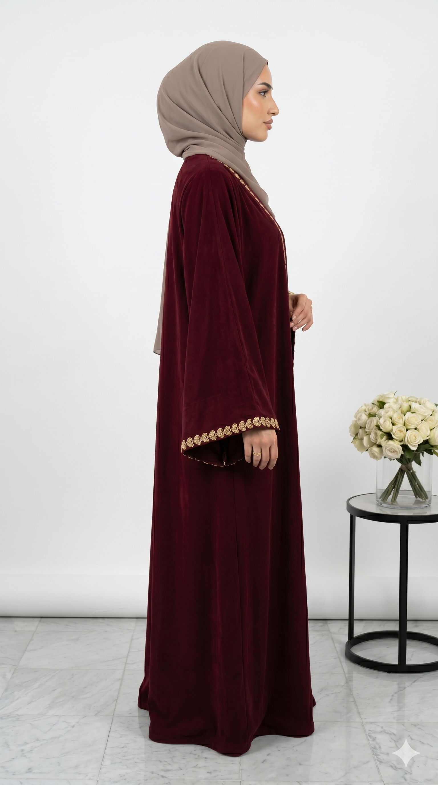 Gul-e-Dil Maroon Embroidered Abaya