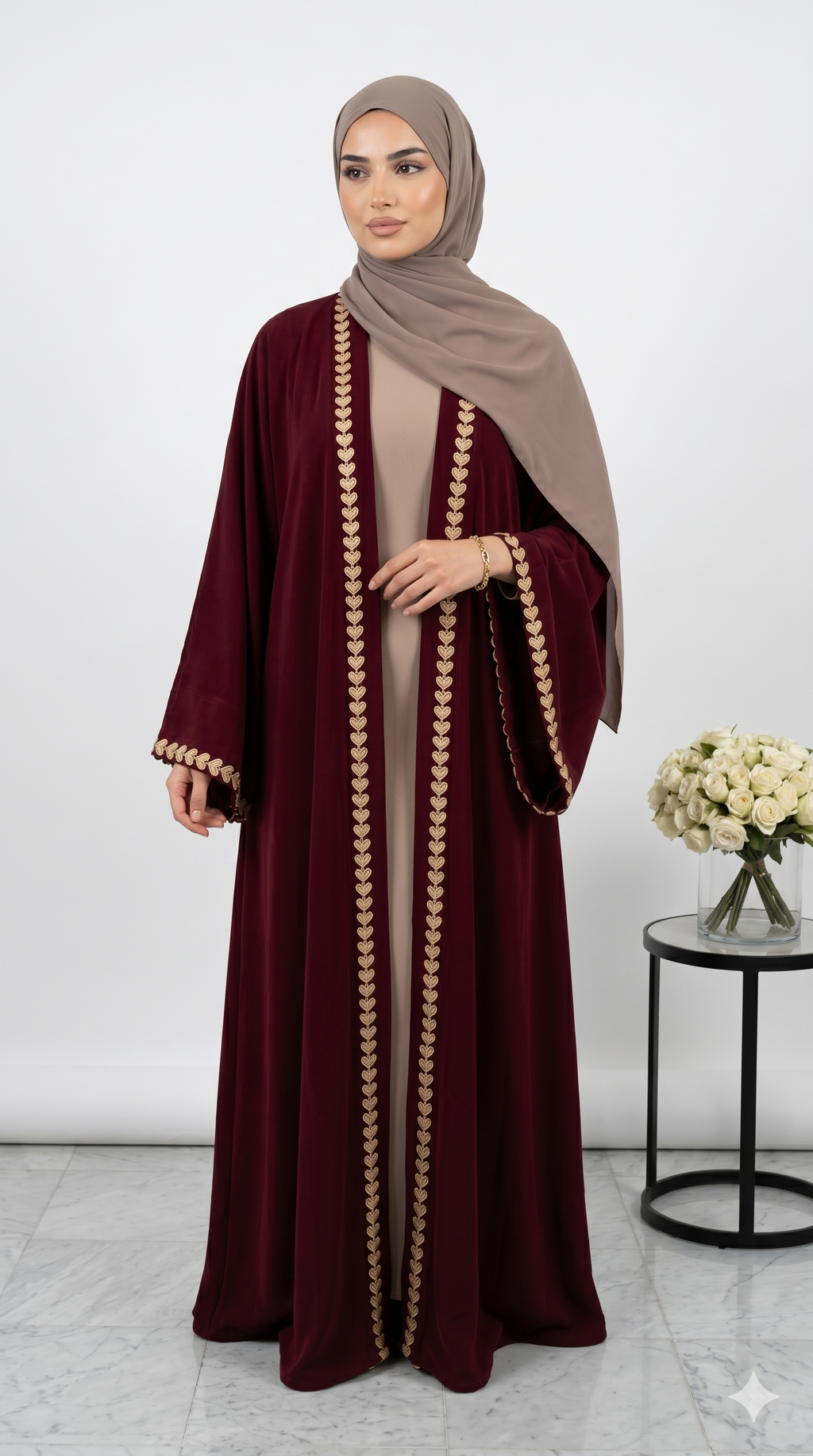 Gul-e-Dil Maroon Embroidered Abaya