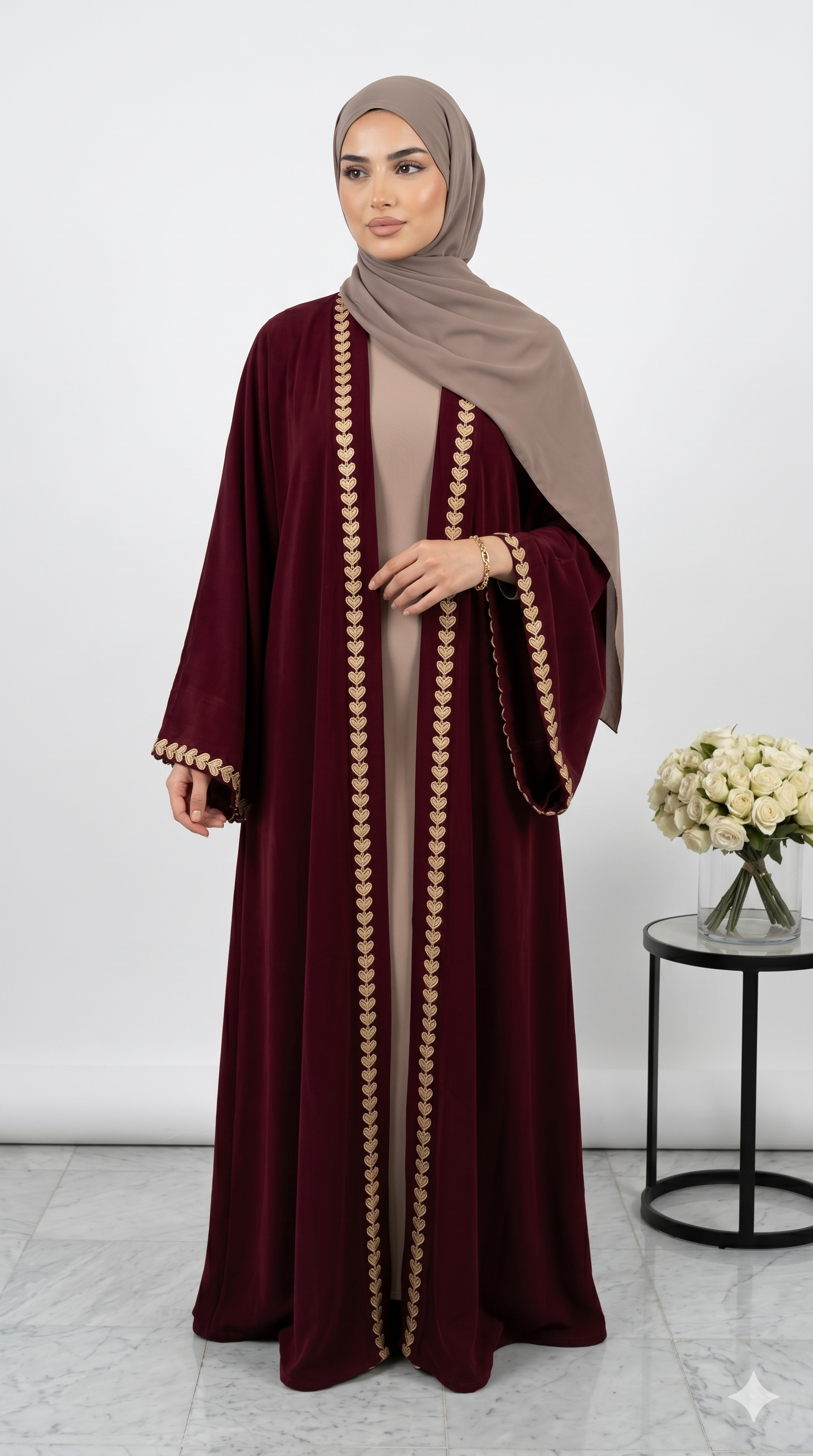 Gul-e-Dil Maroon Embroidered Abaya