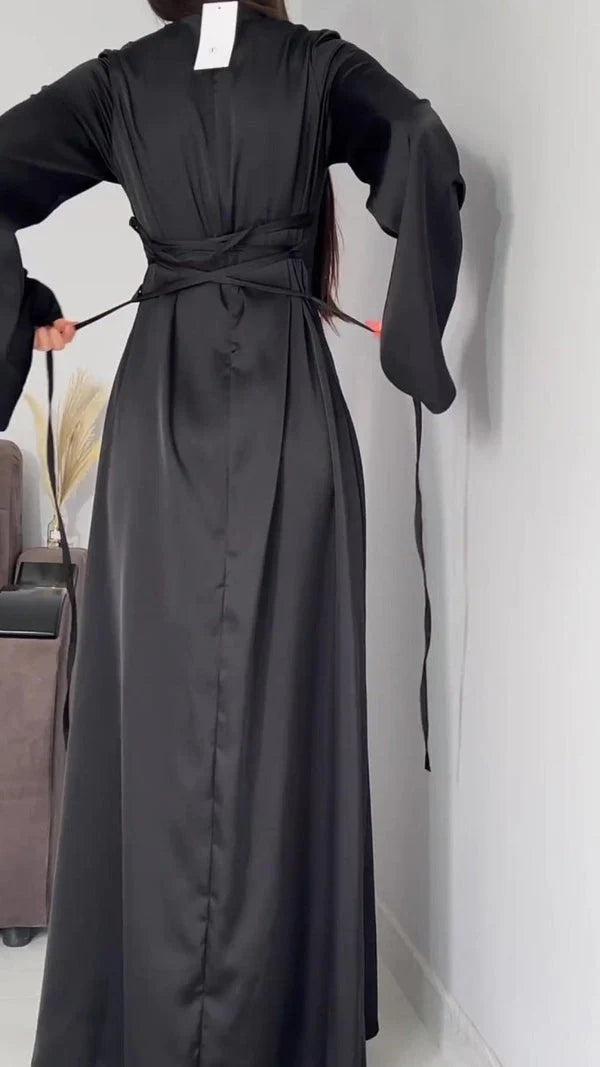 BLACK Silk Adjustable Bodycon Maxi Dress – Elegant Silky Fit with Custom Waist design