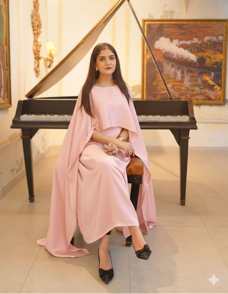 QALBEENA LIGHTPINK CAPE GOWN