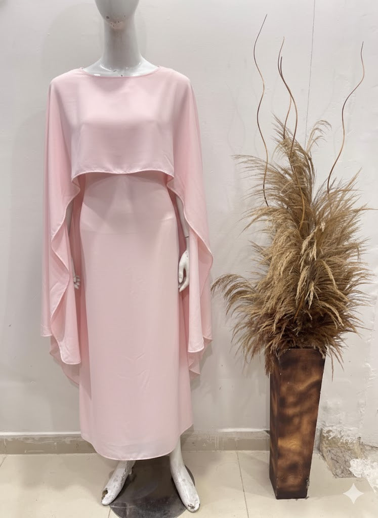 QALBEENA LIGHTPINK CAPE GOWN