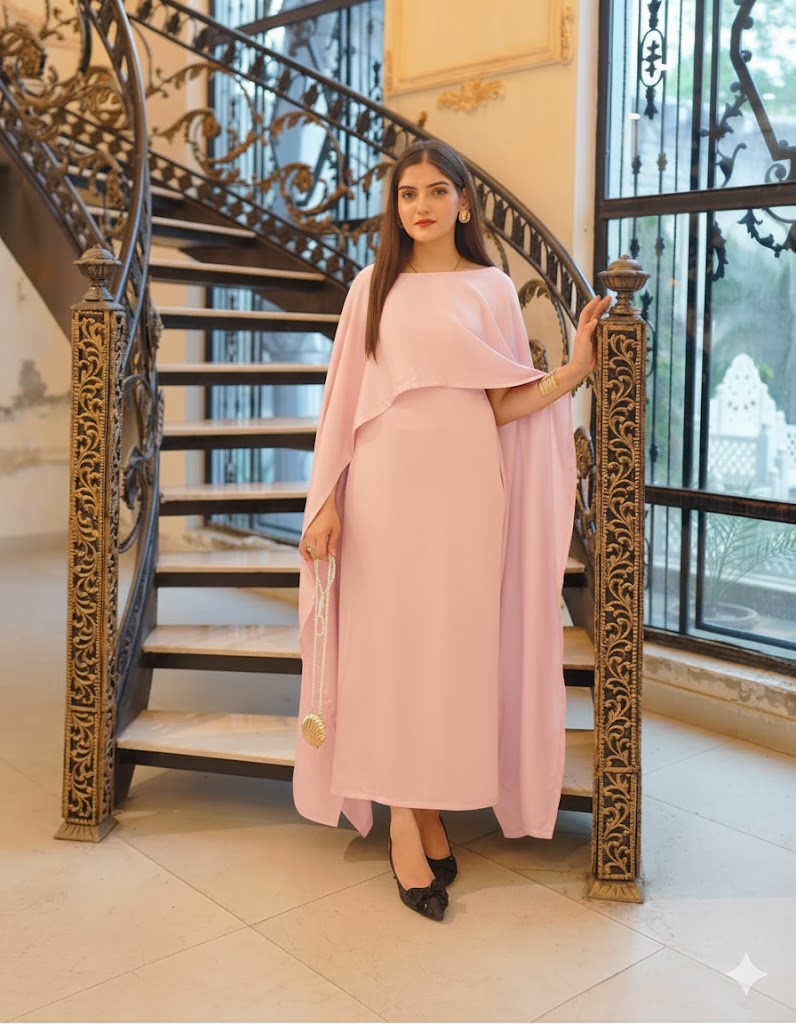 QALBEENA LIGHTPINK CAPE GOWN