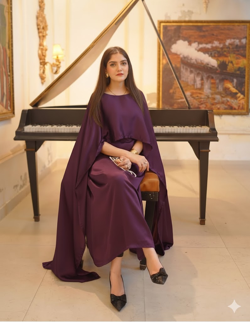 QALBEENA PURPLE CAPE GOWN