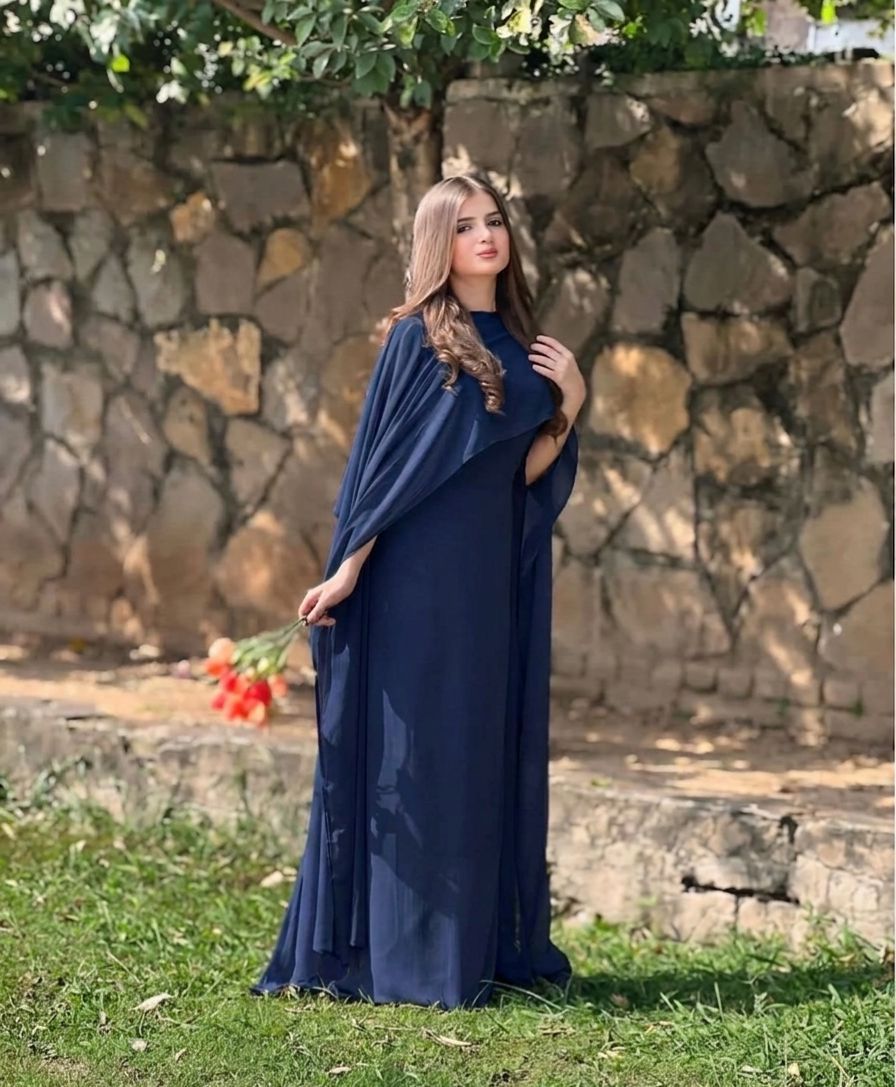 Graceful Cape Shawl Dress Navyblue