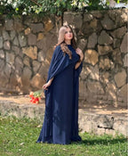 Graceful Cape Shawl Dress Navyblue
