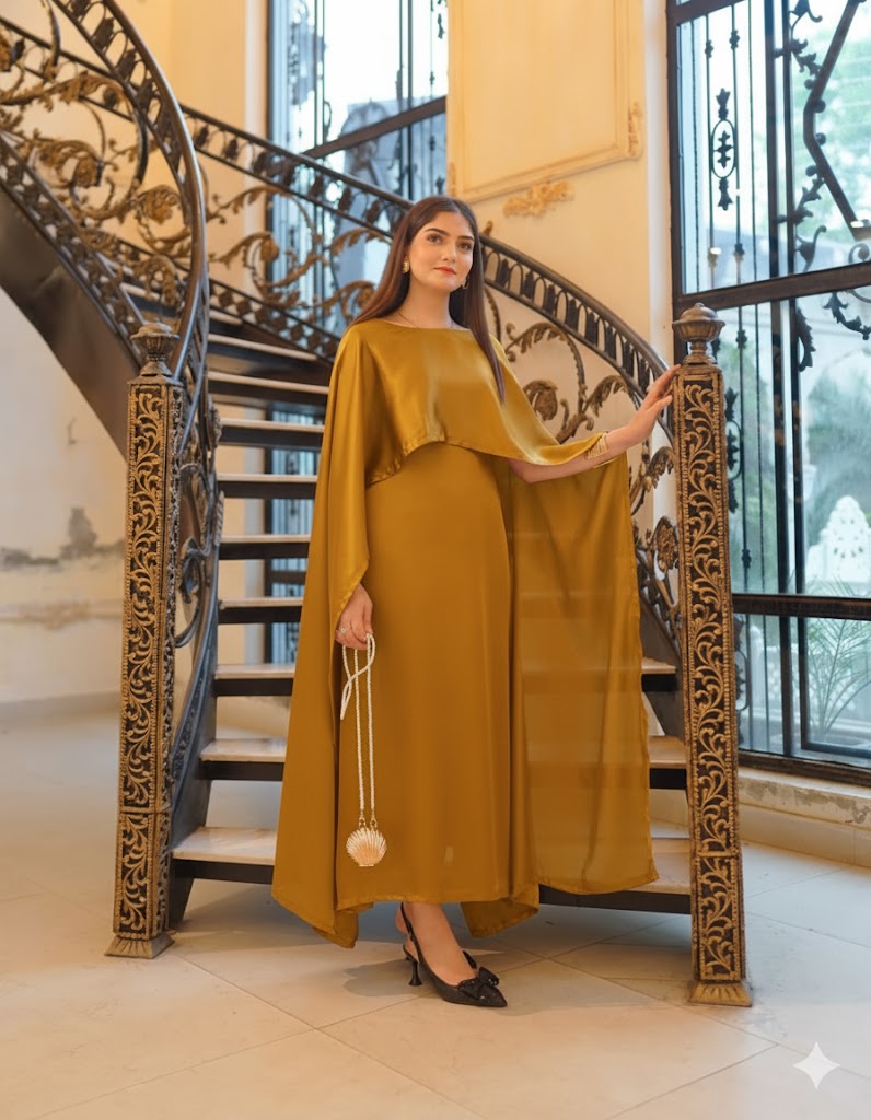 QALBEENA GOLDEN CAPE GOWN