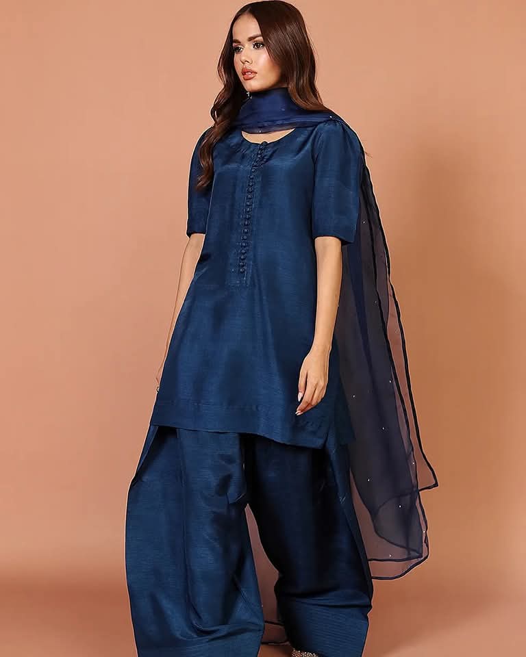 Qalbeena Navy Farshi RawSilk