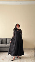 Elegant Black Anarkali 3-Piece Stitched Dress