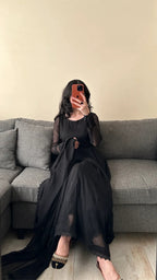 Elegant Black Anarkali 3-Piece Stitched Dress