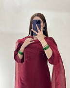 Qalbeena Maroon Farshi RawSilk