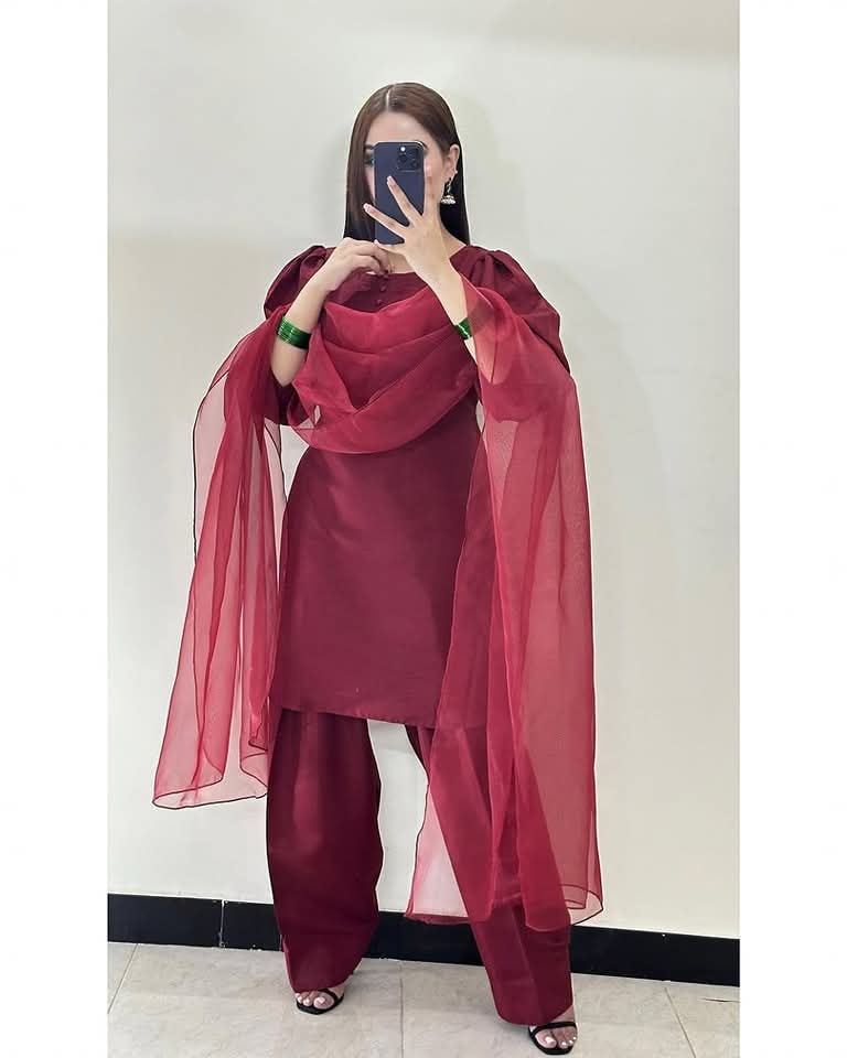 Qalbeena Maroon Farshi RawSilk