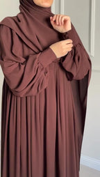 Chocolate Brown Abaya with Ruched Sleeves