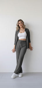 The Comfort Chic Ribbed Co-ord Set - Button-Down Shirt & Relaxed Pants