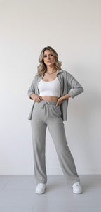 The Comfort Chic Ribbed Co-ord Set - Button-Down Shirt & Relaxed Pants