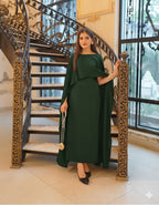 QALBEENA DARKGREEN CAPE GOWN