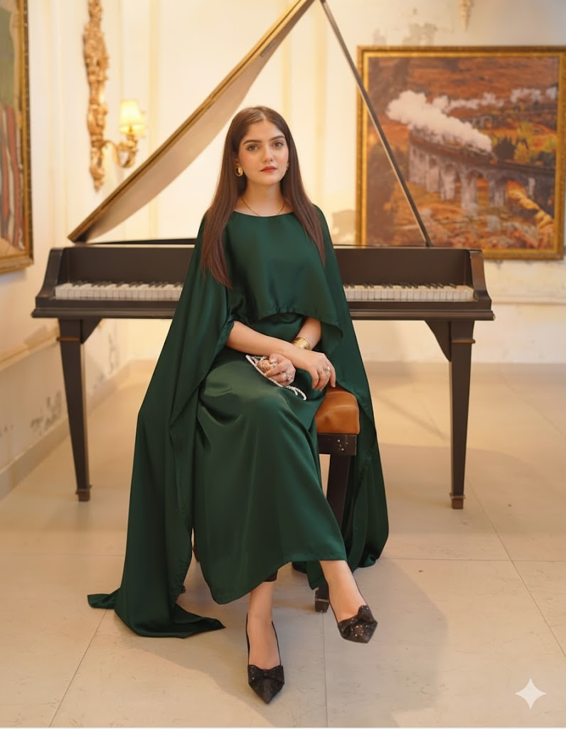 QALBEENA DARKGREEN CAPE GOWN