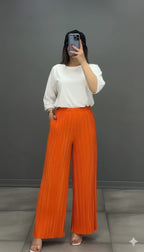 Elegant Silk Pleated Palazzo – Flowy Comfort with Luxe Shine
