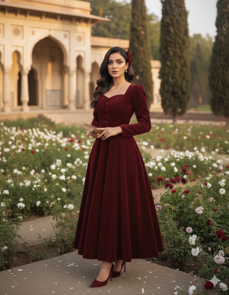 Vintage-Inspired Velvet Sweetheart Maxi Dress