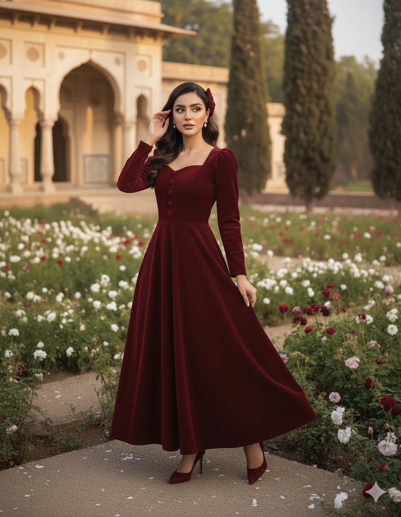 Vintage-Inspired Velvet Sweetheart Maxi Dress